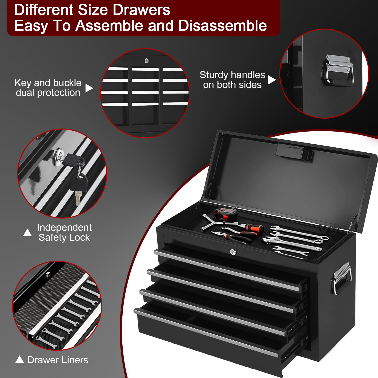 Carrello portautensili Garvee 5 cassetti in metallo con ruote 2 in 1 staccabile per ufficio e garage 21.85"P x 12.4"L x 26.57"A