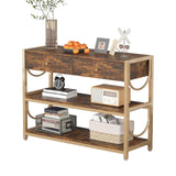 Garvee Tavolo Consolle Retro Industriale con 3 Ripiani, Ferro Dorato a U, MDF Legno Fumè, Vintage per Ingresso e Soggiorno 89x36x17 cm