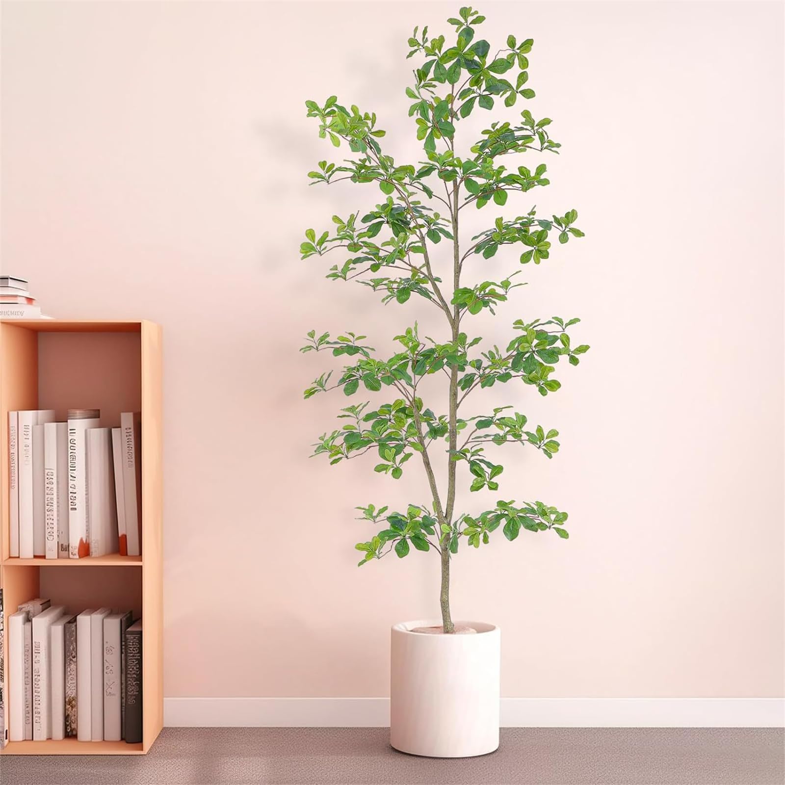 Albero di Schefflera artificiale Garvee da 210 cm con tronco naturale, foglie realistiche, facile da curare, vaso di plastica nero per ufficio e casa