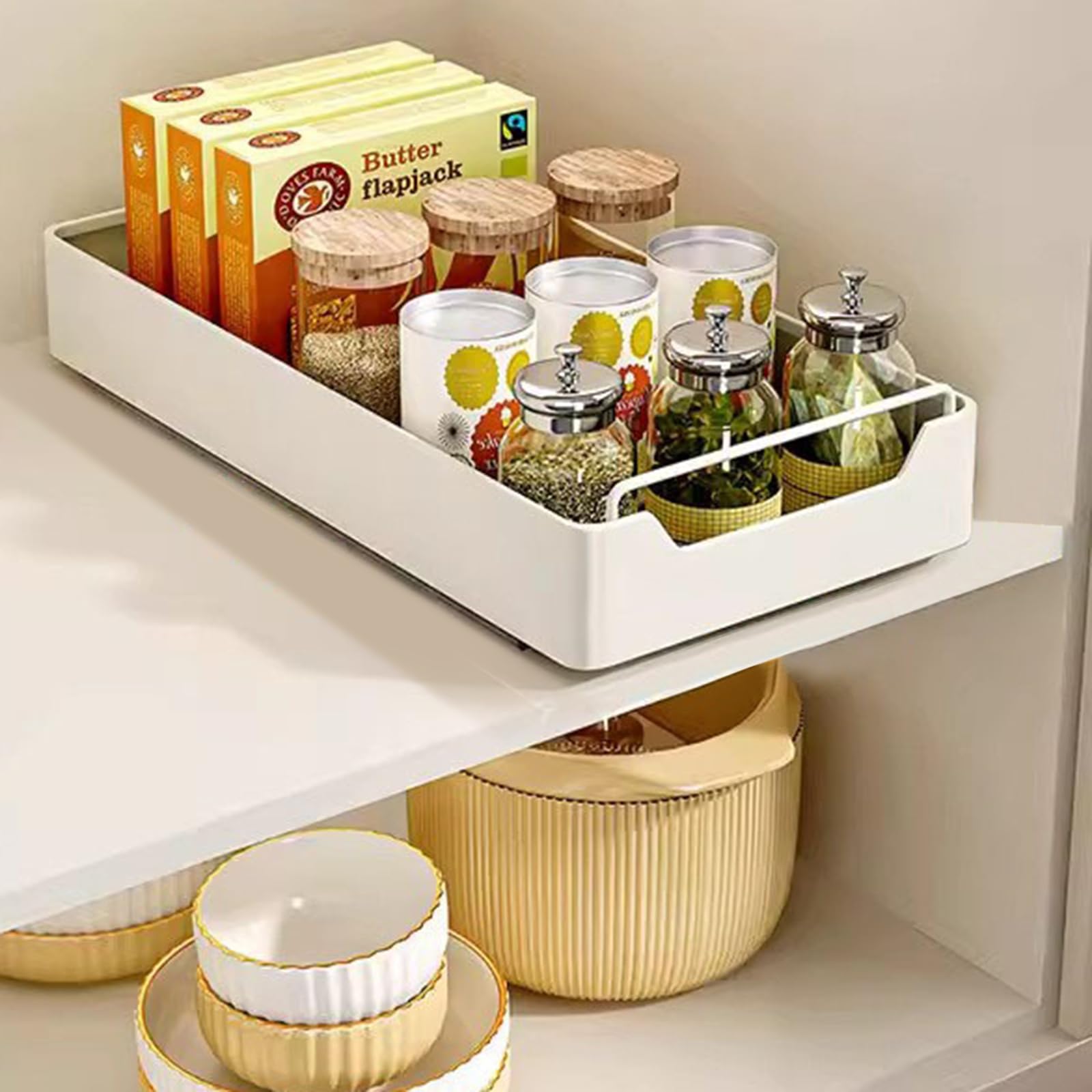 Garvee Organizer rimovibile per armadietti, cassetto telescopico per la cucina, 20 cm L x 43 cm P x 7 cm H, non richiede fori, cucina di casa, bianco