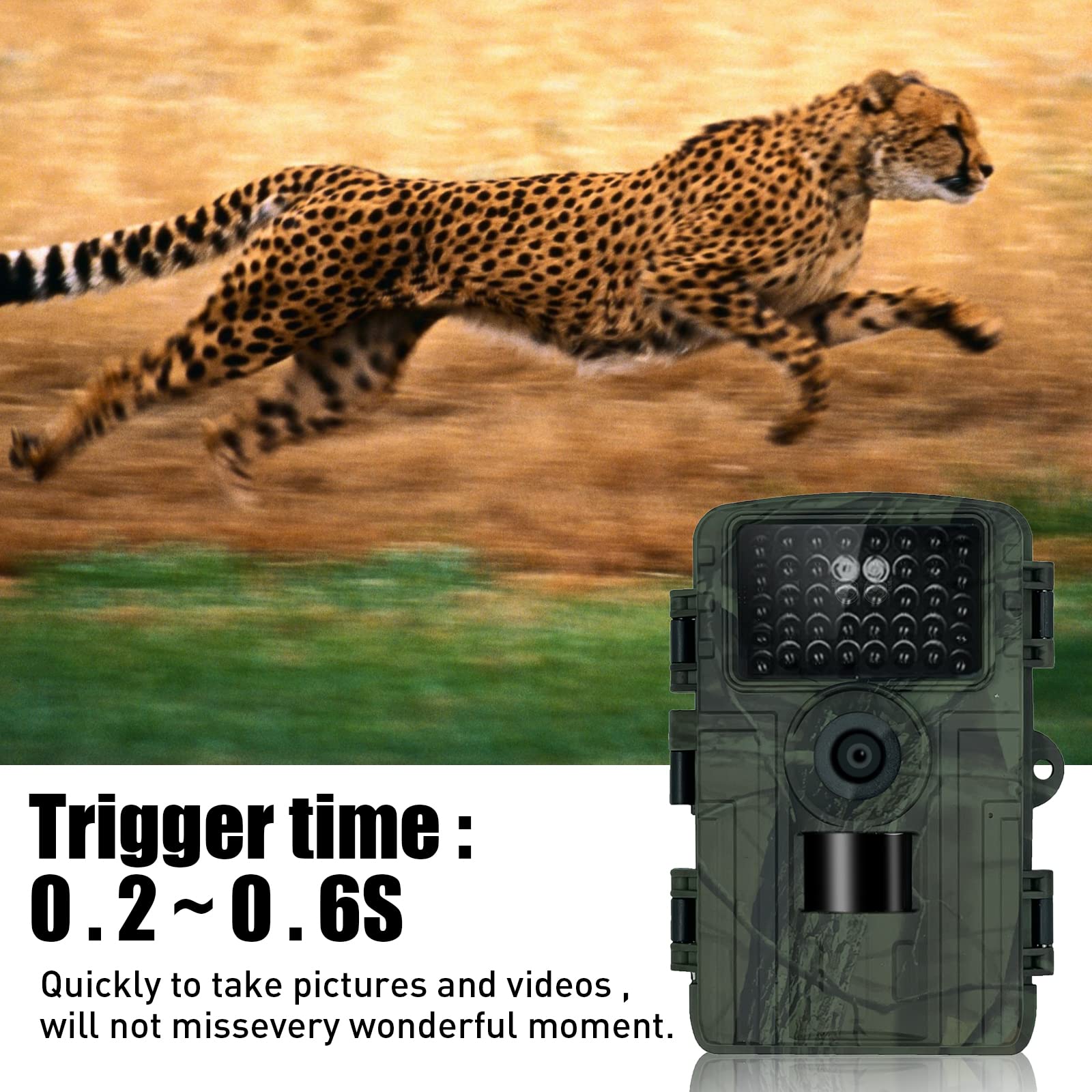 Garvee Wildlife Camera 32MP 1080P WiFi IP66 Impermeabile Wildlife Camera per Caccia all'aperto Visione Notturna Nero