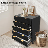 Cassettiera alta in legno Garvee, 5 cassetti, design scanalato, MDF moderno, robusta, per soggiorno, camera da letto, cameretta dei bambini, bianca