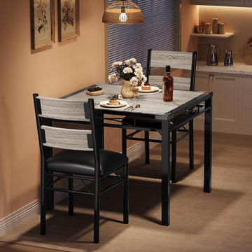 Set da pranzo Garvee per 2 persone con sedie imbottite, protezioni angolari, ergonomico, in legno MDF, struttura in acciaio, grigio retrò, compatto per cucina e appartamento