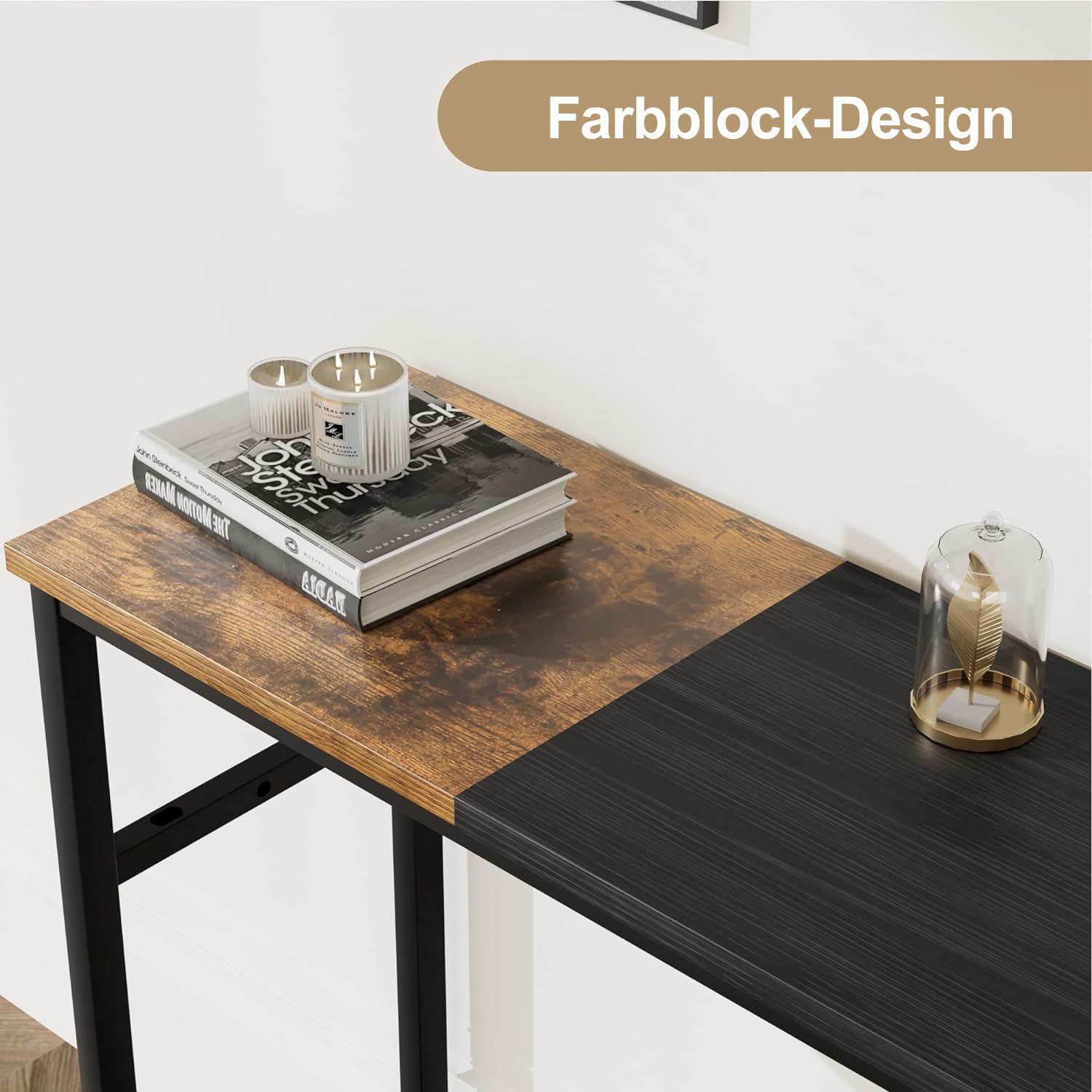 GARVEE Tavolo consolle stretto con ripiani in legno, colore vintage, struttura in metallo, 100x23x80 cm, robusto, per piccoli spazi, corridoio, soggiorno