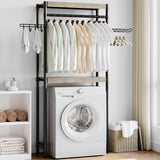 Scaffale per lavanderia Garvee da 30" con stendibiancheria, regolabile, a 4 livelli, in legno e acciaio per lavatrice, bagno e lavanderia, salvaspazio, 28 pollici, colore naturale