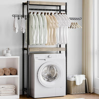 Scaffale per lavanderia Garvee da 30" con stendibiancheria, regolabile, a 4 livelli, in legno e acciaio per lavatrice, bagno e lavanderia, salvaspazio, 28 pollici, colore naturale