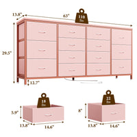 Mobile TV Garvee da 63" per TV da 65-75", 14 cassetti, piano in tessuto e legno, protezione antiribaltamento, camera da letto e soggiorno, resistente e sicuro