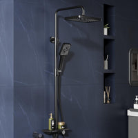 Sistema doccia Garvee Rain senza raccordi con mensola in acciaio inox nero 30x20,5 cm