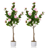 Garvee Albero Artificiale Camellia 3FT Con Vaso Bianco Per Decorazione Interna Ed Esterna, Verde E Bianco