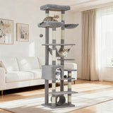Garvee Albero per Gatti 188 cm Torre Alta per Gatti Grandi con 11 Posti Graffianti, Amaca, Posto Superiore, Pali Rinforzati, Interni, Sicuro e Stabile - Grigio chiaro