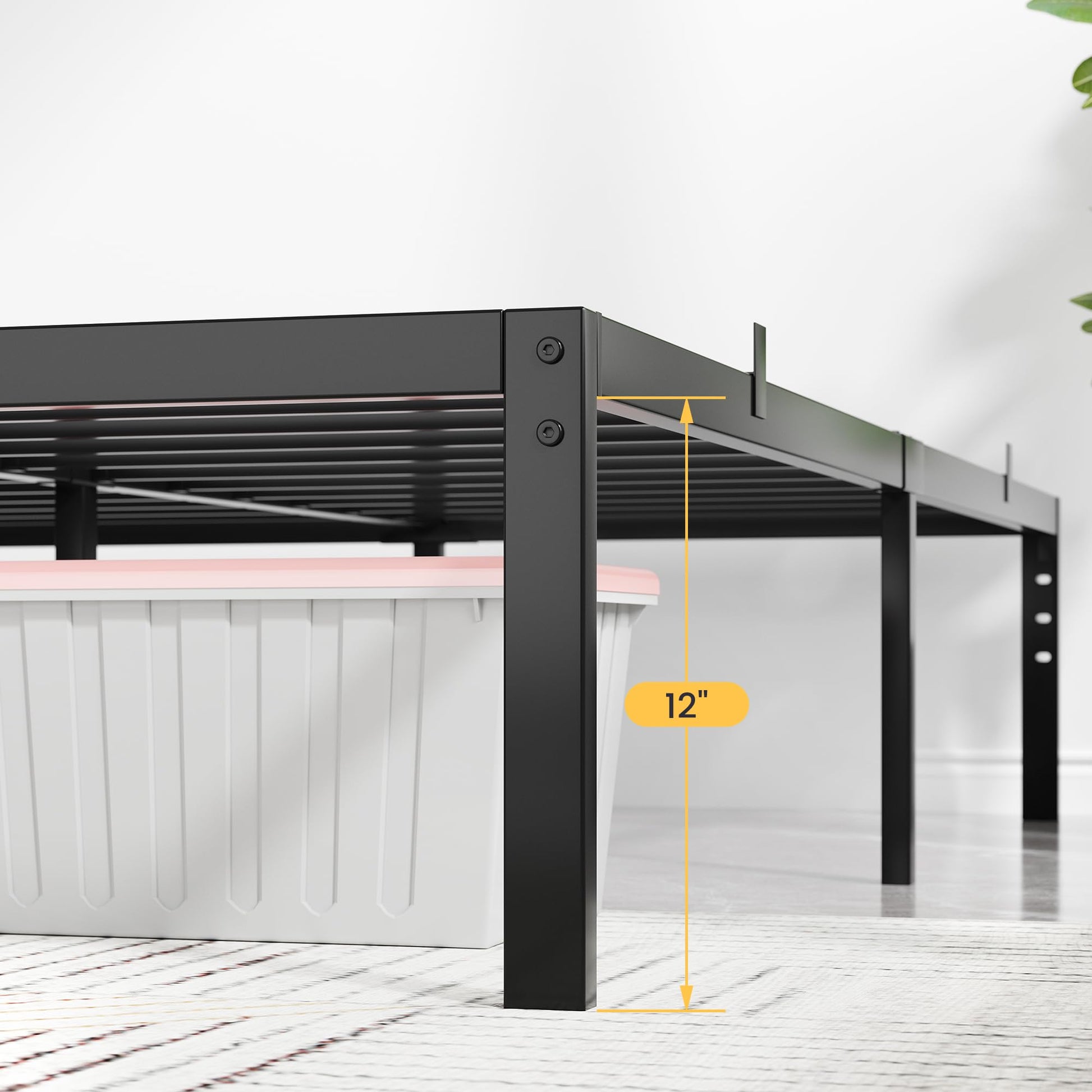 Struttura letto matrimoniale in metallo Garvee da 14 pollici con contenitore, robusta struttura in acciaio, camera da letto, altezza 14 pollici, nero