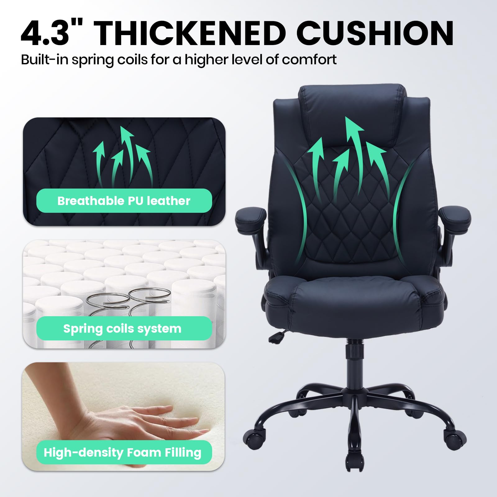 Garvee Sedia Da Ufficio Ergonomica In Pelle PU Nera Con Supporto Lombare Regolabile Confortevole Design Moderno Per Ufficio E Studio
