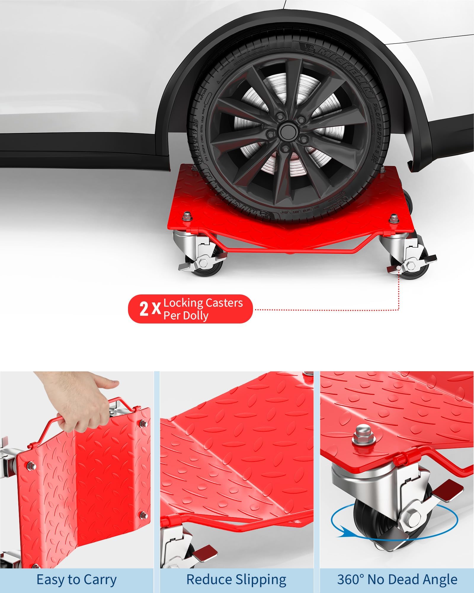 Set di carrelli per ruote auto Garvee Heavy Duty, 4 pezzi, capacità 6000 libbre, telaio in acciaio, per auto, camion, garage, girevole a 360°, nero