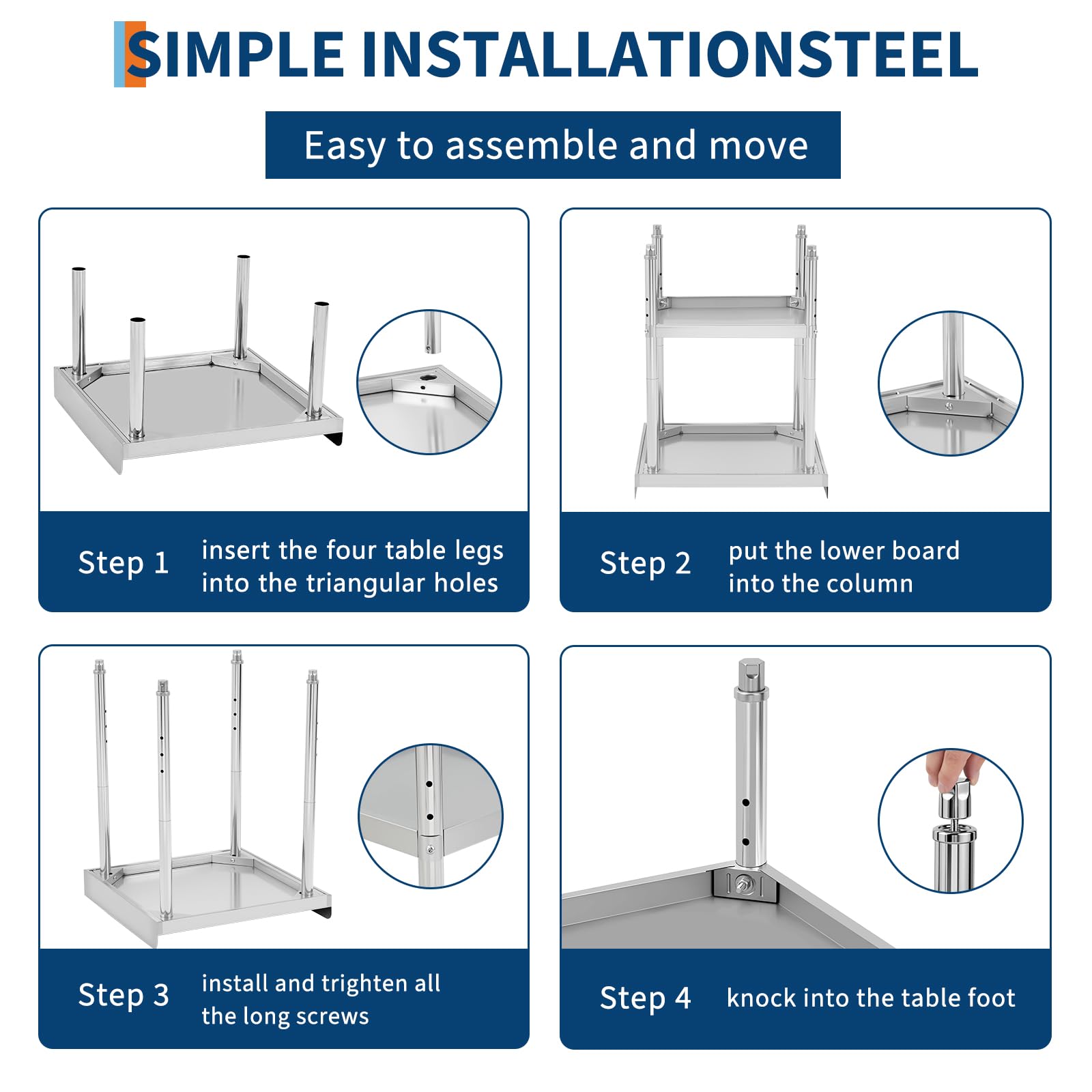 Tavolo da barbecue in acciaio inossidabile Garvee, altezza regolabile, 12x24x30 pollici, capacità di carico di 400 libbre, certificato NSF, per uso commerciale e domestico, struttura robusta, Argento