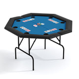Garvee Tavolo Poker 8 Giocatori Superficie Casino Poliestere Resistente Portabicchieri Pieghevole Interno Esterno - Blue