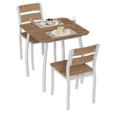 Set Tavolo da Pranzo per 2 Persone con Sedie Imbottite, Metallo, Bianco+Naturale, Salvaspazio per Appartamenti - Naturale e Bianco