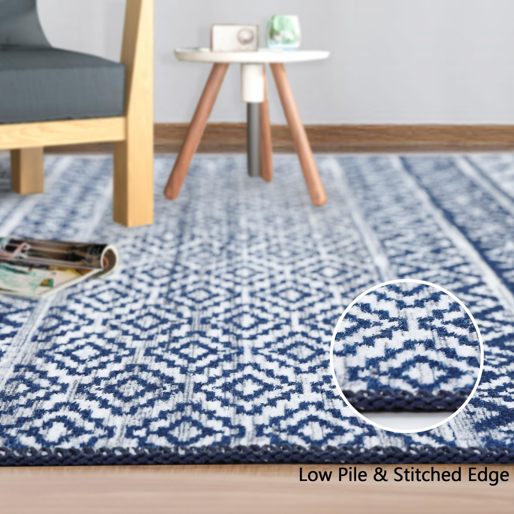 Garvee Teppich Moderno Boho con Motivo Floreale Antimacchia Lavabile 160x200 cm Navy Blu per Casa e Ufficio