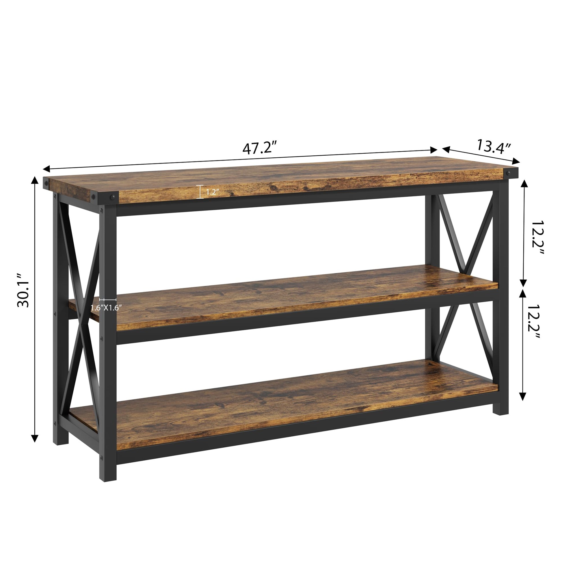 Tavolo consolle Garvee Langer in legno scanalato, 47" in stile rustico marrone industriale per corridoio e soggiorno