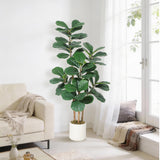 Garvee Albero Finto Ficus Lyrata 5FT - Foglie Lucide, Tronchi Testurizzati - Vaso Bianco Decorativo - Interni Casa, Ufficio - Green 5Ft