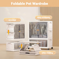 Armadio per animali domestici Garvee con contenitori impilabili, ruote, ante, pieghevole per soggiorno e camera da letto, robusto, versatile