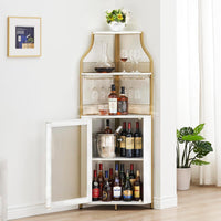 Mobile bar angolare Garvee per liquori con ripiani regolabili, 61 pollici, stile industriale, robusto MDF e metallo, porta in rete, portabicchieri, indipendente, cucina e soggiorno, nero