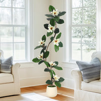 Albero di gomma artificiale Garvee da 5 piedi con fiori di magnolia, vaso bianco per ufficio e casa, stabile e durevole