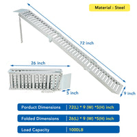 Rampe di carico pieghevoli Garvee in acciaio inox da 72" x 9" in tre pezzi per motociclette e tosaerba, mobili e sicure, 72" x 9", argento