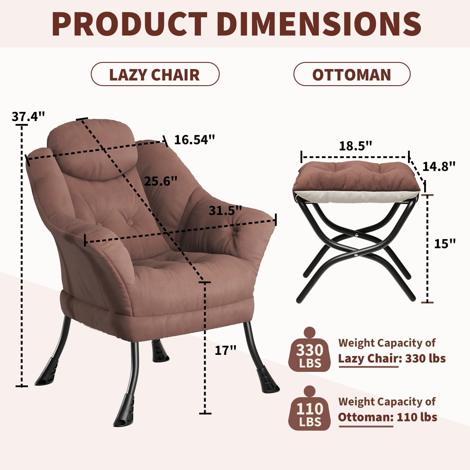 Sedia da lettura ergonomica Garvee Lazy Chair con poggiapiedi per piccoli spazi, pieghevole, imbottitura in cotone PP, rivestimento rimovibile e lavabile, moderna, comoda, grigia