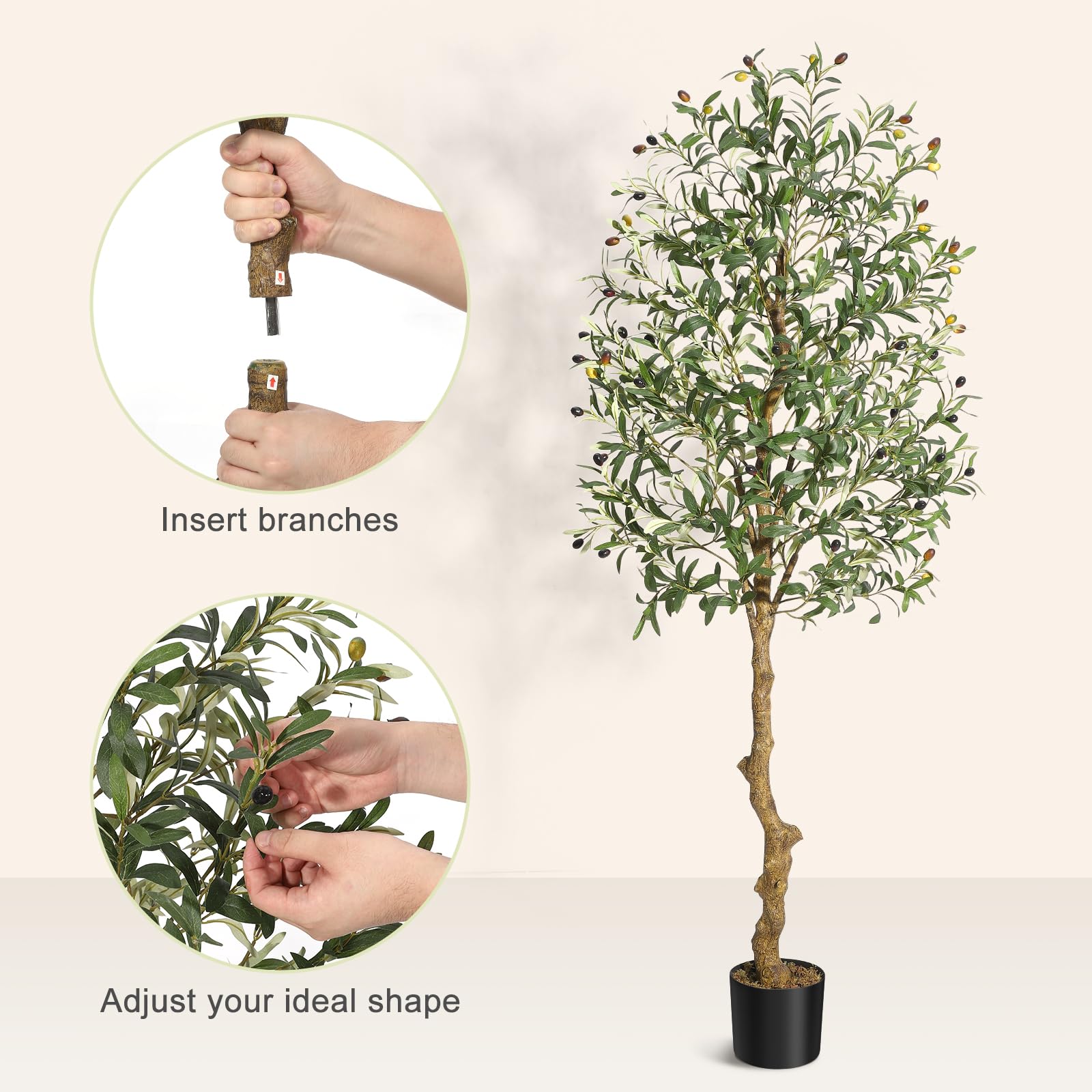 Albero di ulivo artificiale Garvee da 6 piedi con foglie di silicato e vaso di cemento stabile per soggiorno e ufficio, realistico, verde