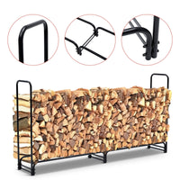 Portalegna da esterno Garvee da 8,5 piedi con copertura, capacità di 1/2 cavo, patio e giardino, acciaio, impermeabile, ventilato, doppi supporti, nero