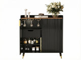 Garvee Mobile Bar Moderno con Ante Scanalate, Porta Vini e Porta Bicchieri, Legno con Gambe in Metallo, Ampio Spazio, Adatto a Cucina e Soggiorno - Black