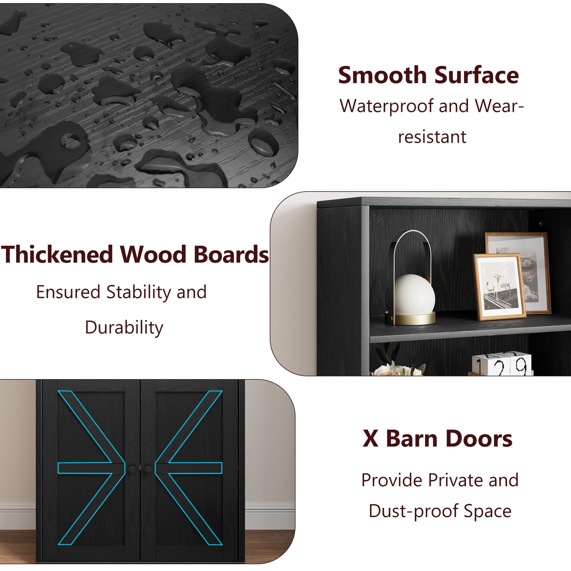 Libreria Garvee con ante, stile industriale, 6 ripiani, stile fattoria, contenitore in legno, profondità 11,8 pollici, altezza 71,4 pollici, bianco, per soggiorno, ufficio, camera da letto