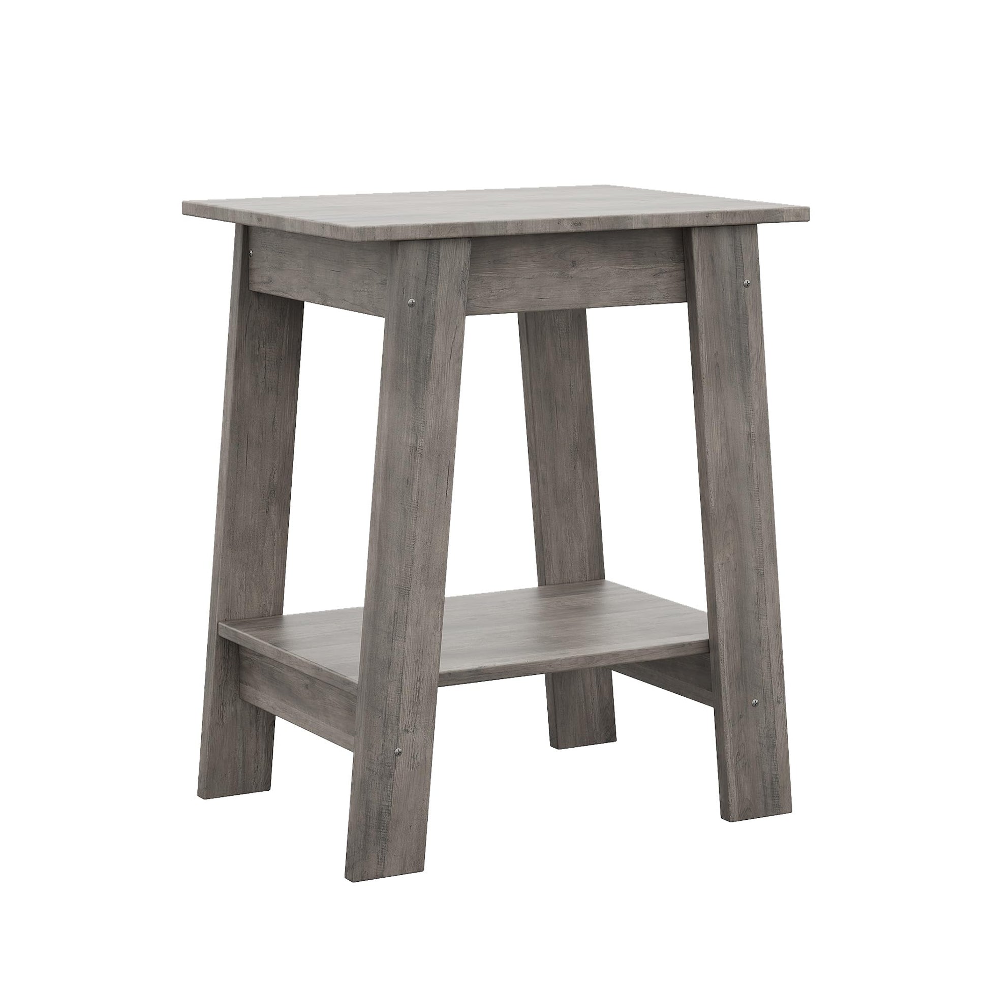 Tavolino laterale Garvee Farmhouse con contenitore, comodino rustico a 2 ripiani in legno impermeabile, grigio, per soggiorno e camera da letto, compatto