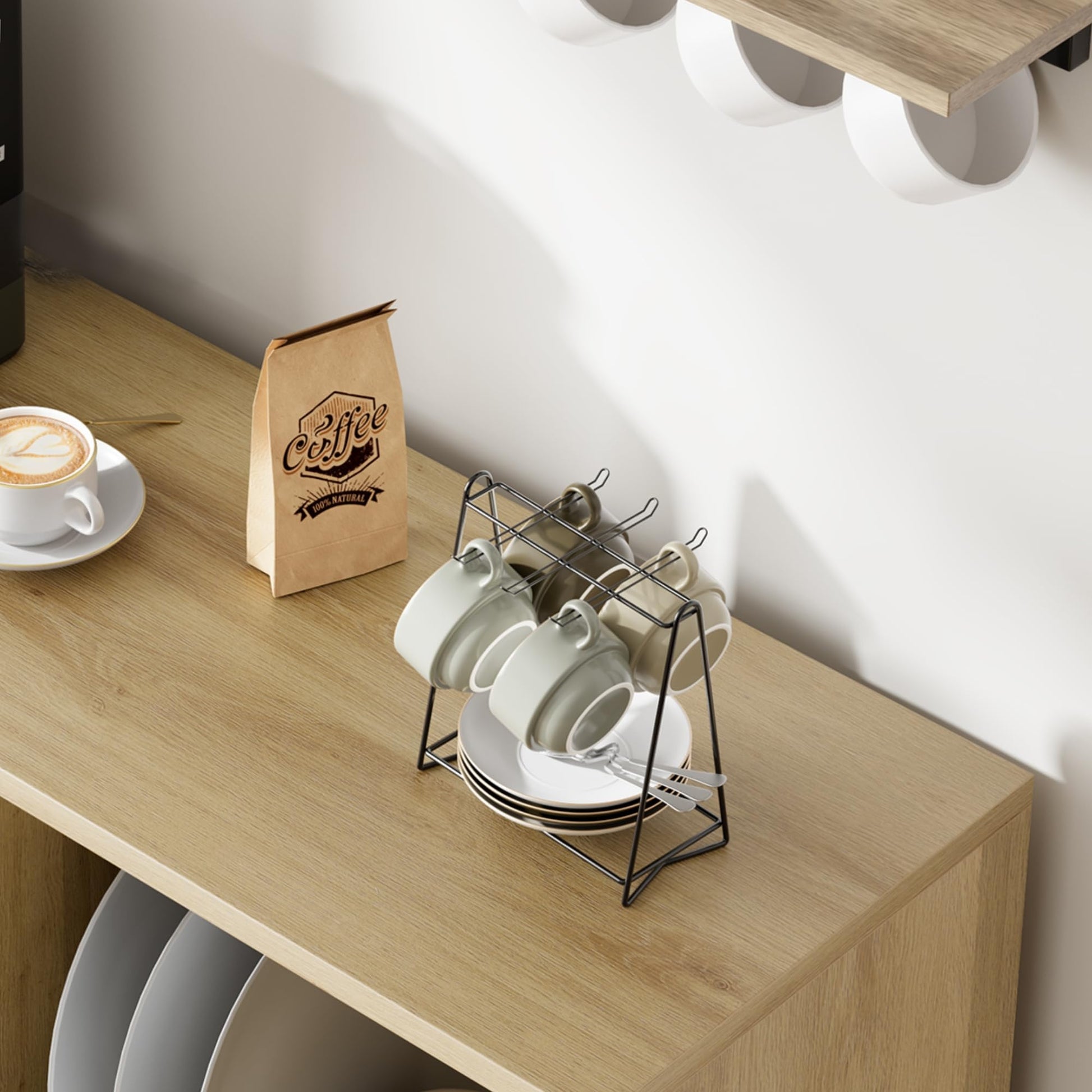 Garvee Buffet Sideboard In Legno Con 2 Porte In Rattan, 2 Ripiani, Piedi Stabili, Multiuso Per Soggiorno E Cucina, Rustico, Naturale