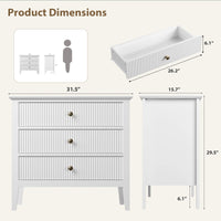 Cassettiera Garvee White Fluted a 3 cassetti, moderna, in legno, per camera da letto, corridoio, 31.5"L x 29.5"A, bianca
