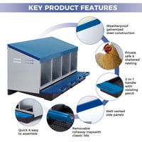 Nido per polli Garvee a 3 fori, in metallo, antiruggine, con vassoio rimovibile per pollaio e fattoria, robusto, facile raccolta delle uova