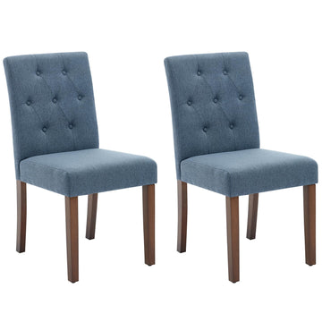 Sedie da pranzo Garvee Parsons, set di 2, imbottite, ergonomiche, in tessuto di lino, legno di caucciù, blu, per cucina e soggiorno