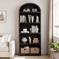 Libreria Garvee con 5 ripiani, stile fattoria ad arco, in legno con angoli in metallo, per soggiorno/ufficio, 71,65x29,92x11,88 pollici, legno naturale
