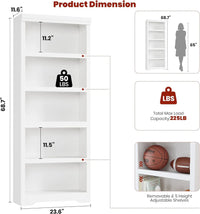 Garvee Libreria a 5 Ripiani Regolabile in MDF Resistente Bianco per Soggiorno e Ufficio Alta 175 cm