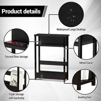Tavolino laterale stretto Garvee, 3 ripiani con portariviste per soggiorno e camera da letto, 18,11x7,87x25,2 pollici, nero