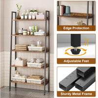 Libreria alta Garvee da 67" con 5 ripiani, struttura in metallo, marrone ruggine, stretta, per soggiorno, ufficio, cucina