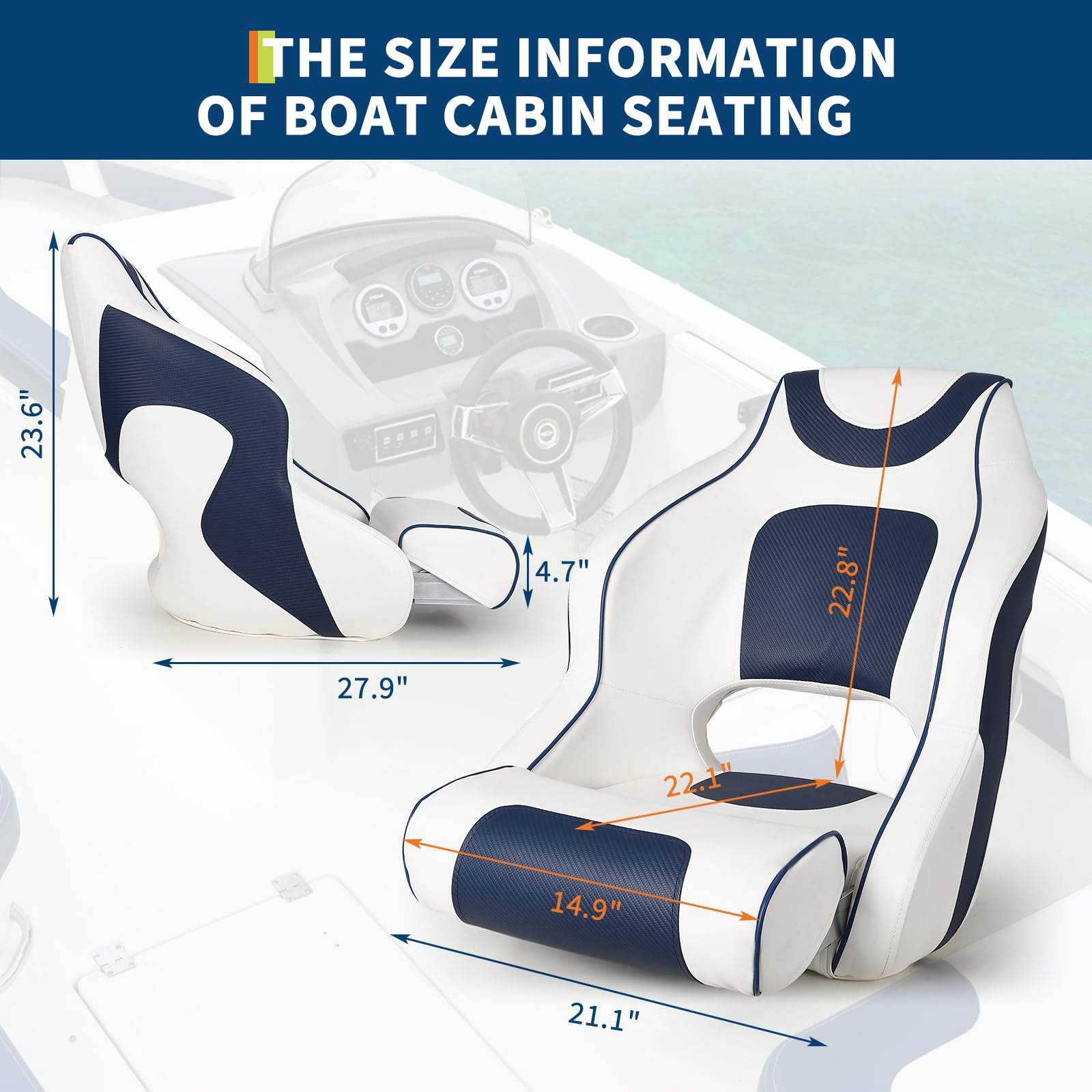 Sedile alto per barca Garvee con braccioli, supporto pieghevole per barche da pesca e pontoni, ergonomico, resistente alle intemperie, cerniere in alluminio, antiruggine