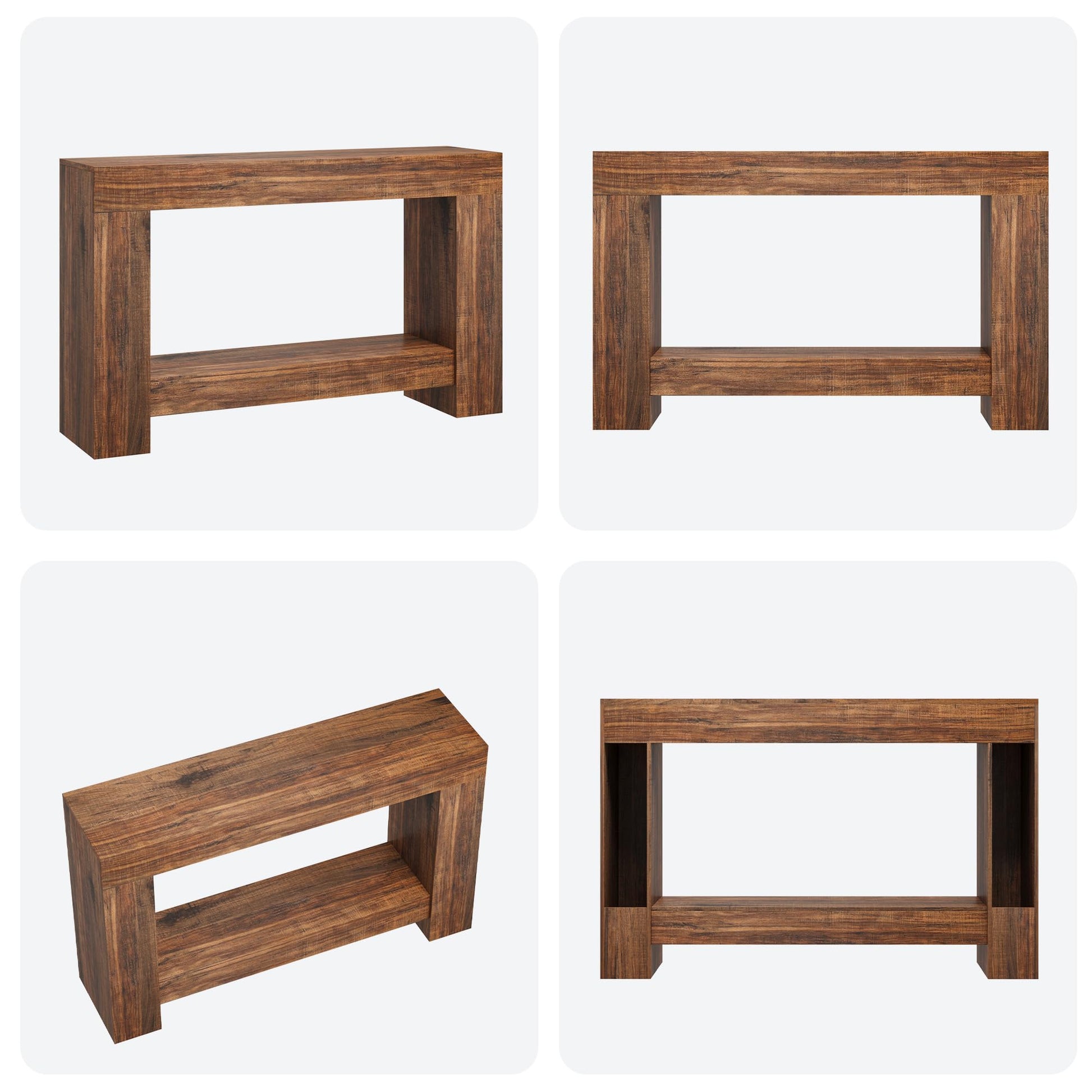 Tavolo consolle Garvee da 47" per corridoio con 2 ripiani, base in legno robusto, stile country, soggiorno e ingresso, marrone