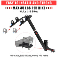 Portabici posteriore Garvee per 2 biciclette con stabilizzatore e cinghie, gancio di traino per bici elettriche, distanza tra i bracci 12,7-18,3 cm, nero