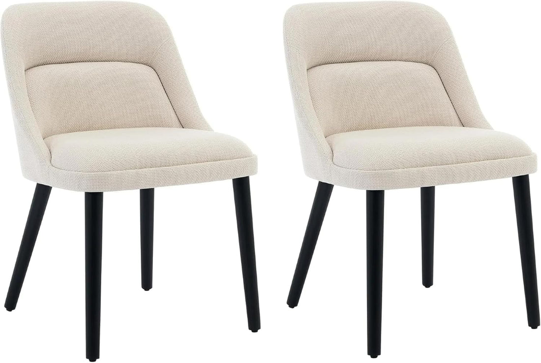 Garvee Set di 2 sedie da pranzo di metà secolo, rivestimento in lino beige, gambe in legno, per cucina e soggiorno, capacità di carico di 300 libbre, design moderno