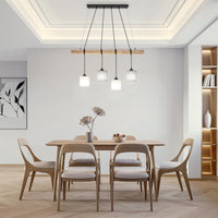 Garvee Lampada A Sospensione Da Tavolo In Legno 4 Lampadine Paralume In Tessuto Stile Moderno Bianco/Grigio Per Soggiorno Altezza Max 135 Cm