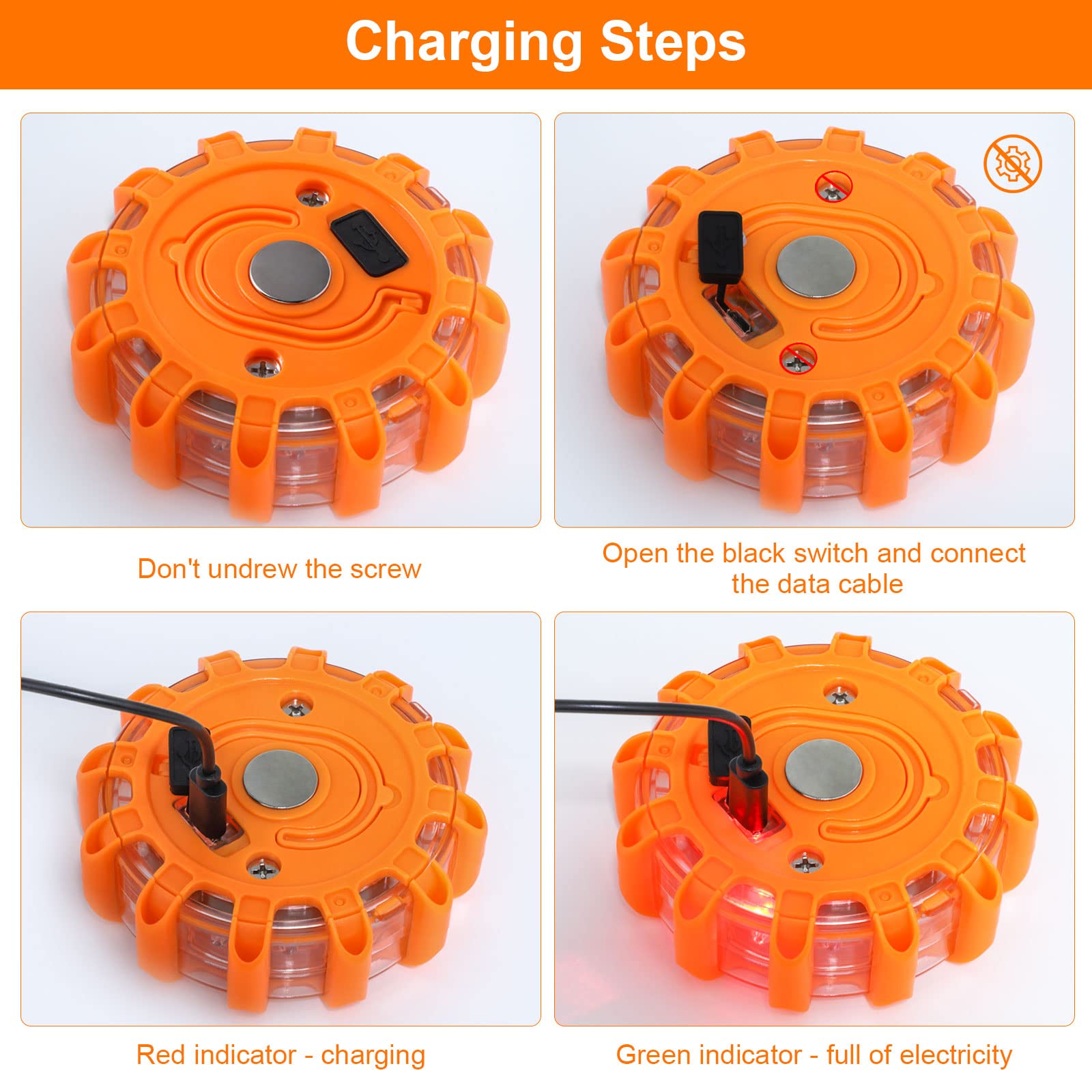 Luci di segnalazione stradali a LED Garvee, 9 modalità, ricaricabili tramite USB, magnetiche e impermeabili, per emergenze in auto e in barca, ABS+PC, con gancio