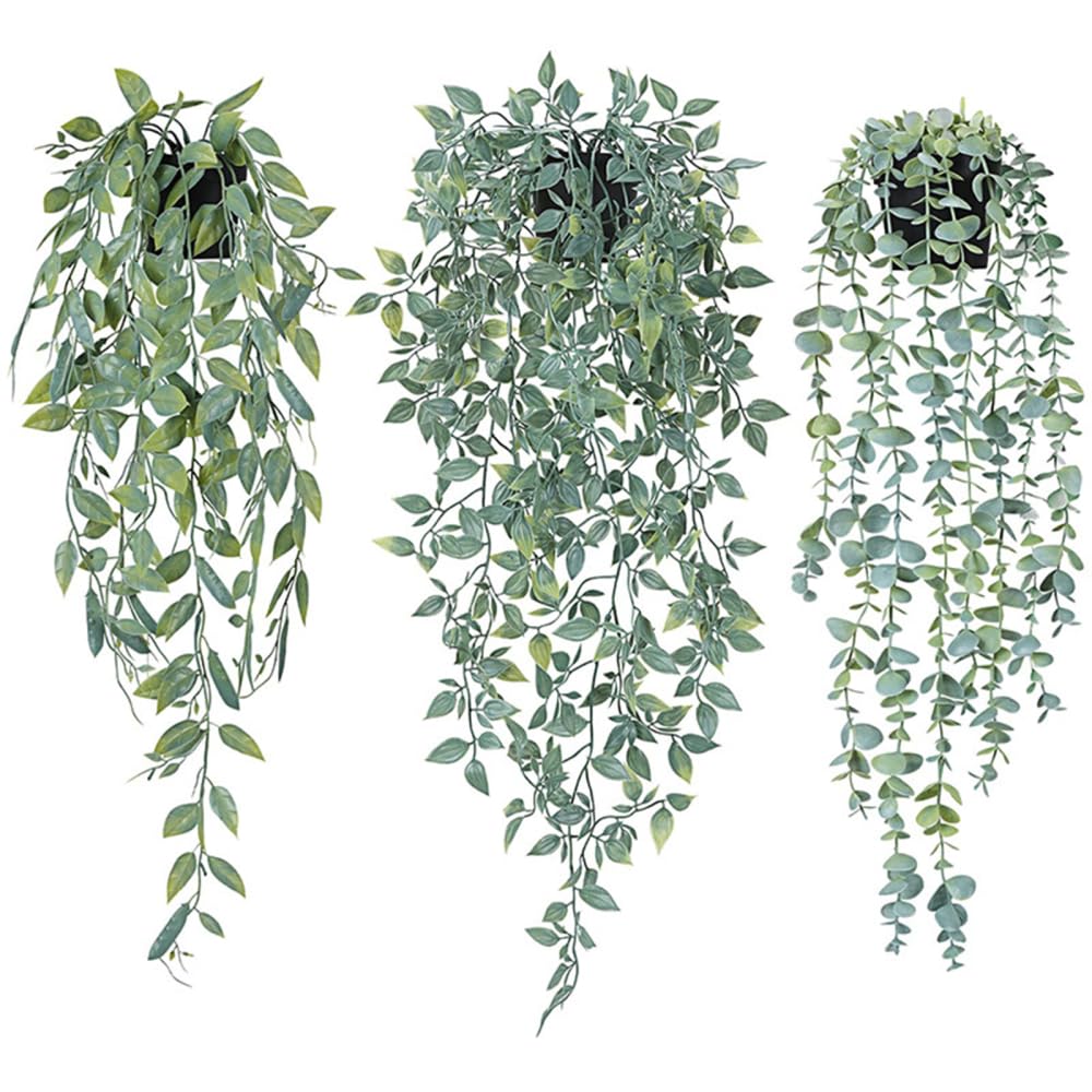 Garvee Set 3 Piante Artificiali Appese 60-80 cm UV-Resistenti Facili da Curare in Plastica Realistiche per Balcone Festa Matrimonio