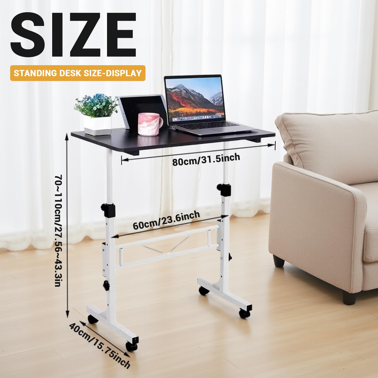 Scrivania mobile Garvee, regolabile in altezza con ruote, ergonomica, pieghevole, per ufficio e casa, nera