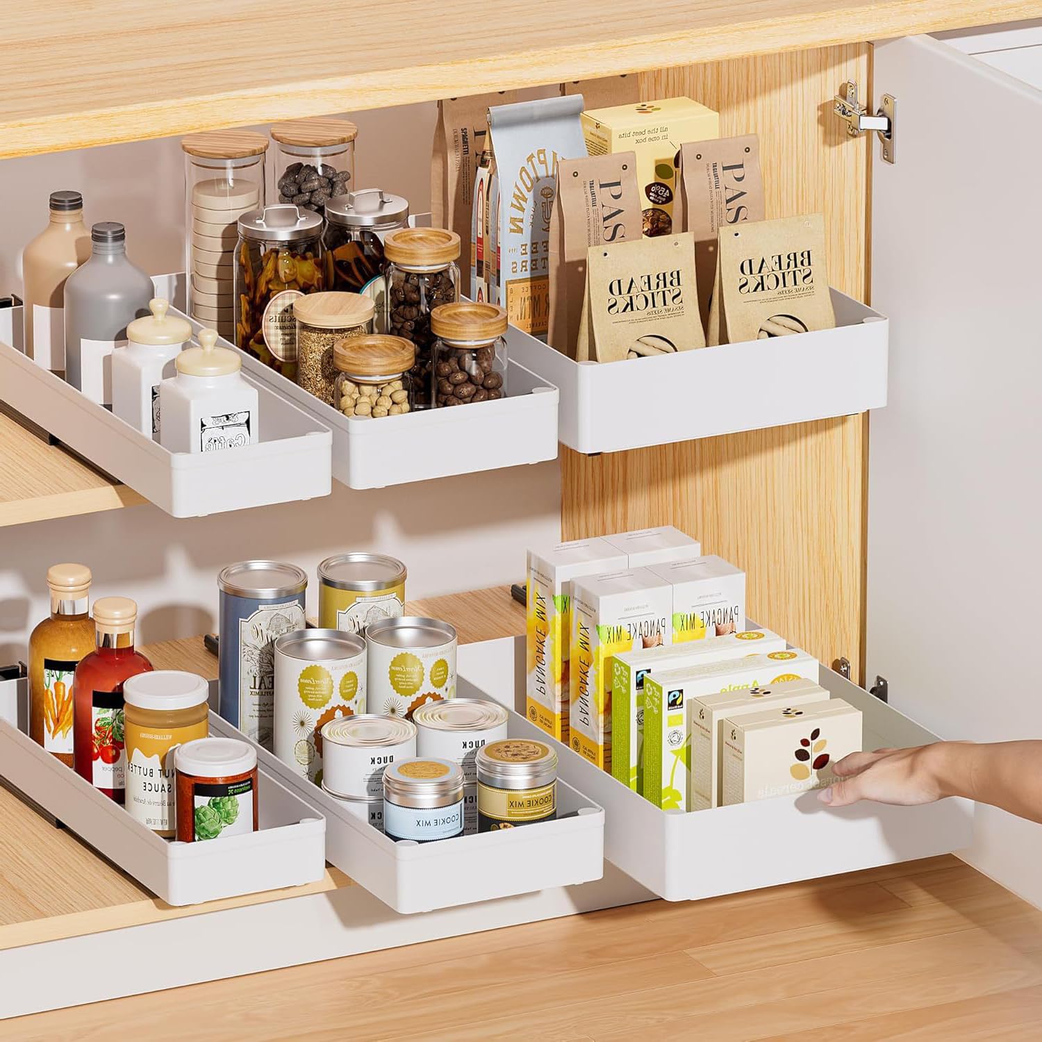 Organizzatore per cassetti estraibili da cucina Garvee, in metallo, 27 cm di larghezza, antiscivolo, per cucina e bagno, versatile